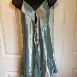 Satin V-Neck Slip Dress Chemise in Seafoam Green